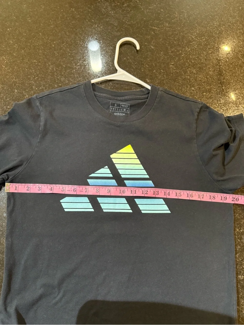 adidas Black Short-Sleeve Tee with Yellow Logo & Blue Graphic